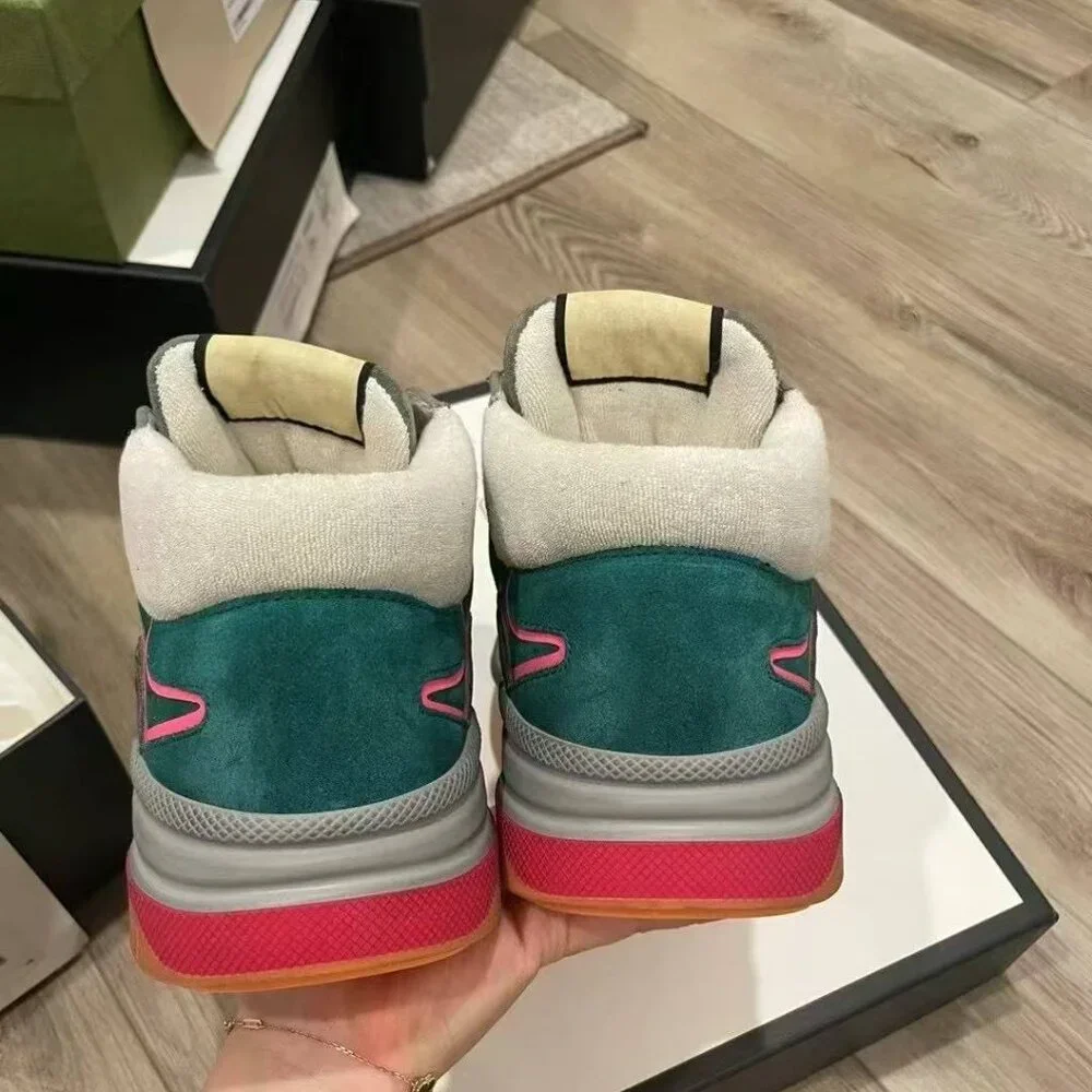 NIB Authentic Gucci Multicolor Mesh and Suede Ultrapace Mid Top Sneakers